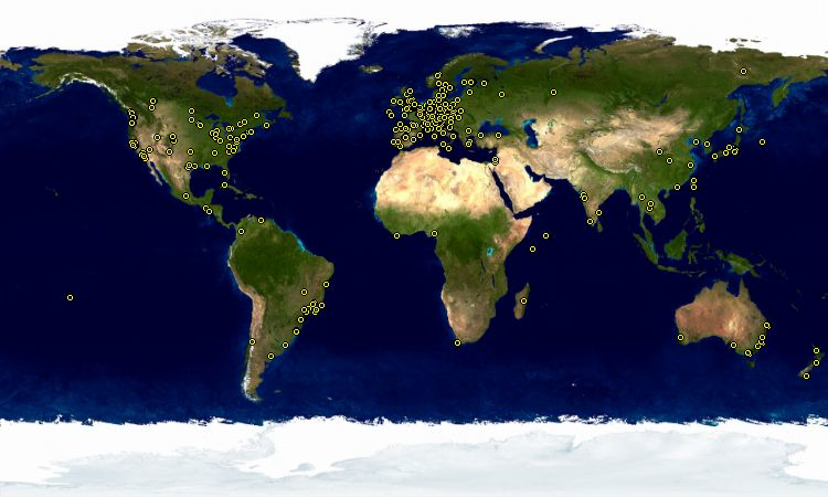 World-wide distribution of Debian developers